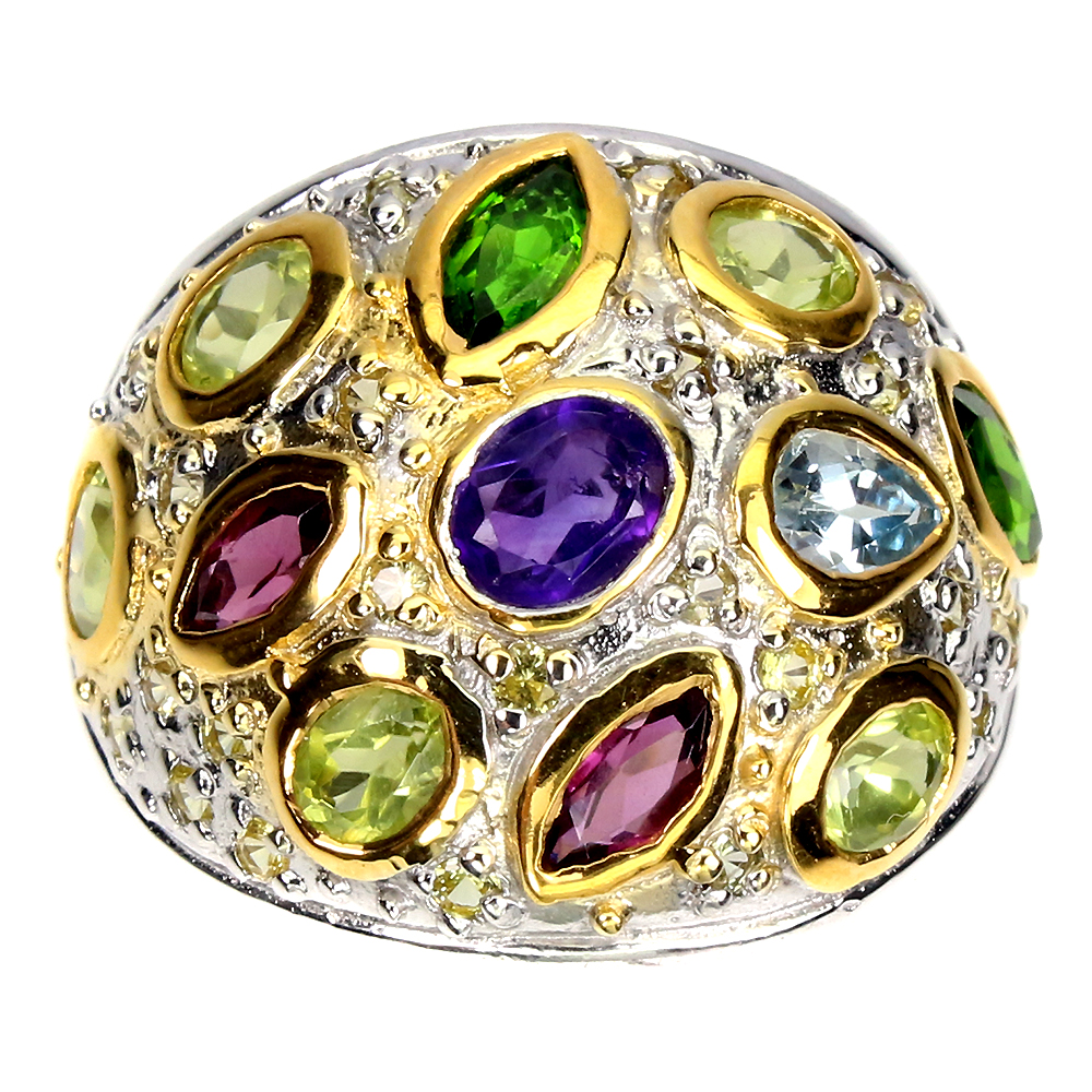 Unheated Oval Amethyst Chrome Diopside Peridot Gems 925 Sterling Silver ...